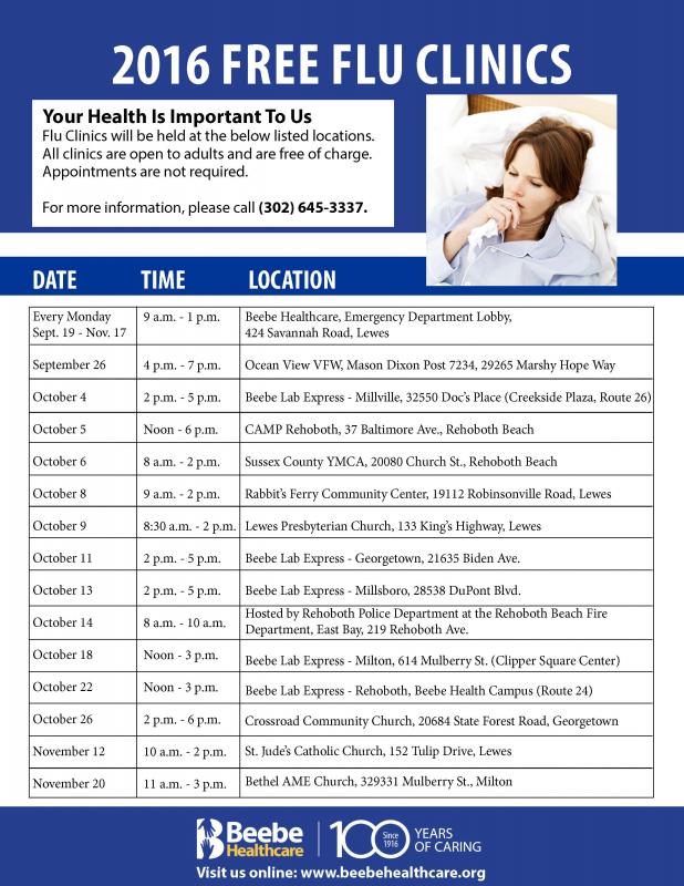 Beebe Healthcare to host free flu vaccination clinics Cape Gazette